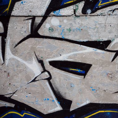 Sokak sanatı. Krom ve mavi tonlarda renkli grafiti resmi bir parçasının arka plan görüntü.