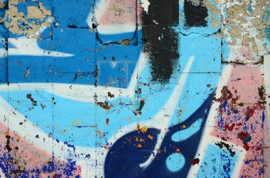 Sokak sanatı. Renkli grafiti resmi bulunan bir rahiplik mavi tonları bir arka plan görüntüsü.