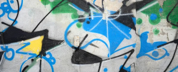 Gatukonst Abstrakt Bakgrundsbild Ett Fragment Färgad Graffitimålning Chrome Och Blå — Stockfoto