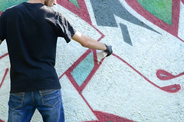 Young Hooligan Paints Graffiti Concrete Wall Illegal Vandalism Concept Street — Stock Photo, Image