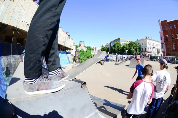 Kharkiv Oekraïne Mei 2018 Skateboard Wedstrijd Openlucht Skatepark Tijdens Het — Stockfoto