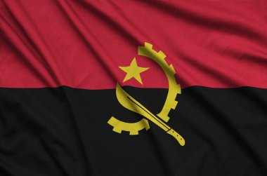 Angola bayrağı ile birçok çiziklere spor bez kumaş üzerinde tasvir edilmiştir. Spor takım sallayarak afiş