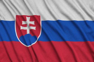 Slovakya bayrağı ile birçok çiziklere spor bez kumaş üzerinde tasvir edilmiştir. Spor takım sallayarak afiş