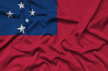 Samoa bayrağı ile birçok çiziklere spor bez kumaş üzerinde tasvir edilmiştir. Spor takım sallayarak afiş