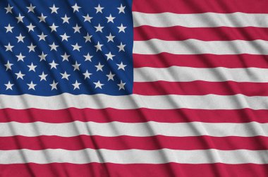 Amerika Birleşik Devletleri bayrağı ile birçok çiziklere spor bez kumaş üzerinde tasvir edilmiştir. Spor takım sallayarak afiş