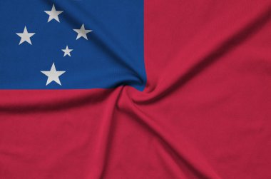 Samoa bayrağı ile birçok çiziklere spor bez kumaş üzerinde tasvir edilmiştir. Spor takım sallayarak afiş
