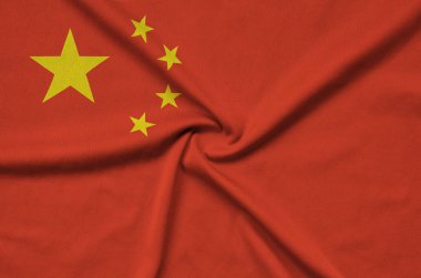 Çin bayrağı ile birçok çiziklere spor bez kumaş üzerinde tasvir edilmiştir. Spor takım sallayarak afiş