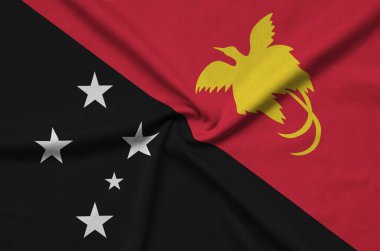 Papua Yeni Gine bayrağı ile birçok çiziklere spor bez kumaş üzerinde tasvir edilmiştir. Spor takım sallayarak afiş