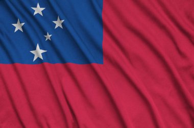 Samoa bayrağı ile birçok çiziklere spor bez kumaş üzerinde tasvir edilmiştir. Spor takım sallayarak afiş