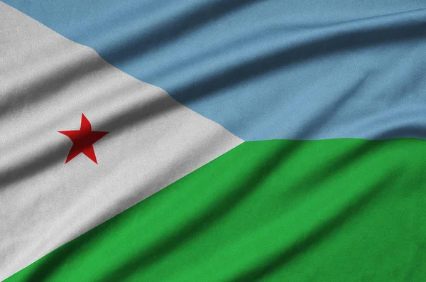 Bandera Djibouti Representa Tejido Tela Deportiva Con Muchos Pliegues Equipo — Foto de Stock