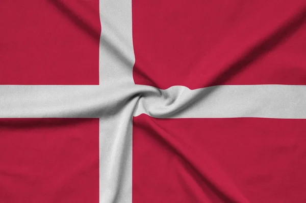Σημαία Δανίας Απεικονίζεται Ένα Σπορ Ύφασμα Πολλές Πτυχώσεις Ομάδα Αθλητισμός — Φωτογραφία Αρχείου
