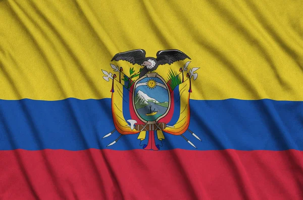 Ecuador Flagge Ist Auf Einem Sportstoff Mit Vielen Falten Abgebildet — Stockfoto