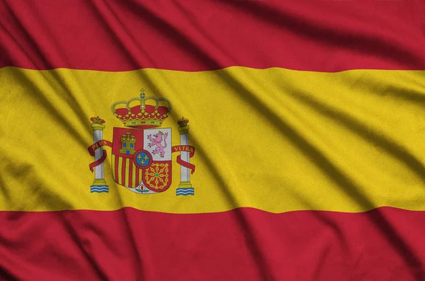Spanien Flagga Avbildad Sport Tyg Med Många Veck Sport Team — Stockfoto