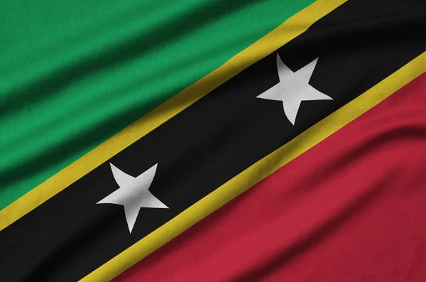 Saint Kitts Nevis Flag Depicted Sports Cloth Fabric Many Folds — Stock Photo, Image