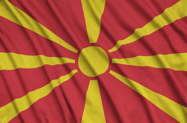 Macedonia Bandiera Raffigurato Tessuto Stoffa Sportiva Con Molte Pieghe Squadra — Foto Stock