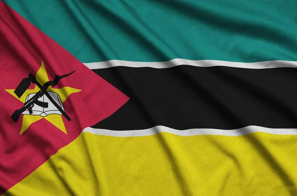 Bandera Mozambique Representa Tejido Tela Deportiva Con Muchos Pliegues Equipo — Foto de Stock