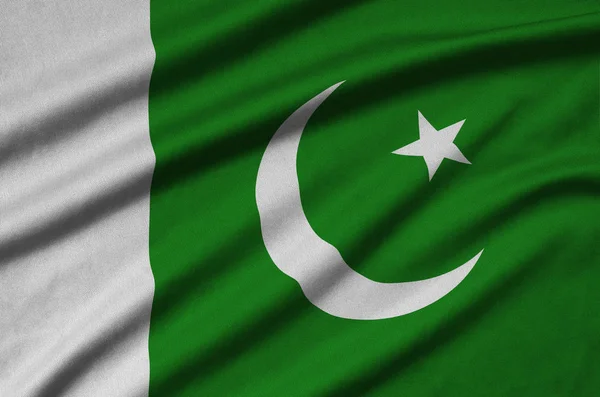 Σημαία Του Πακιστάν Απεικονίζεται Ένα Σπορ Ύφασμα Πολλές Πτυχώσεις Ομάδα — Φωτογραφία Αρχείου