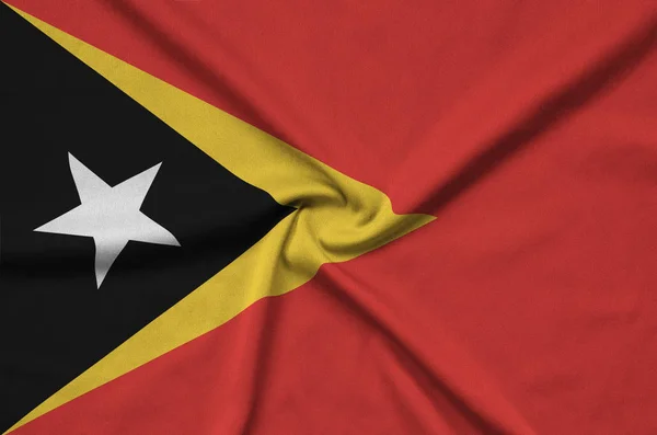 Timor Leste Flag Depicted Sports Cloth Fabric Many Folds Sport — Stock Photo, Image