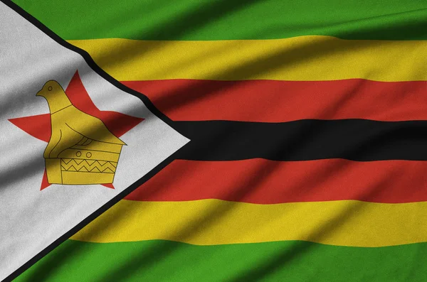 Zimbabwe Bandiera Raffigurato Tessuto Stoffa Sportiva Con Molte Pieghe Squadra — Foto Stock