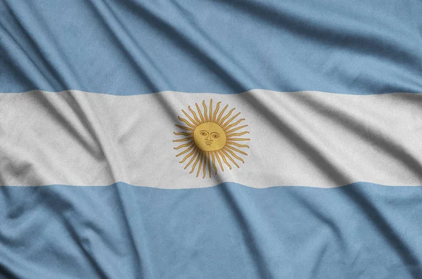 Σημαία Της Αργεντινής Απεικονίζεται Ένα Σπορ Ύφασμα Πολλές Πτυχώσεις Ομάδα — Φωτογραφία Αρχείου