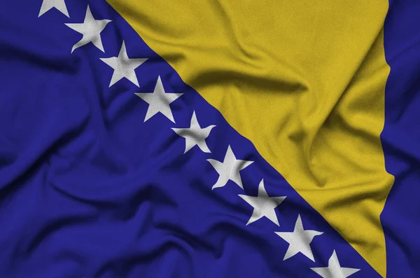 Bandera Bosnia Herzegovina Representa Tejido Tela Deportiva Con Muchos Pliegues —  Fotos de Stock