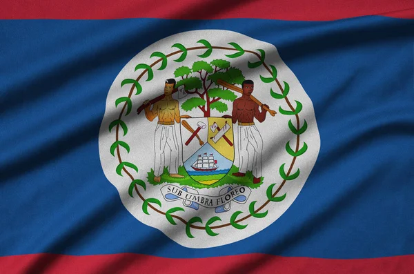 Die Belize Flagge Ist Auf Einem Sportstoff Mit Vielen Falten — Stockfoto