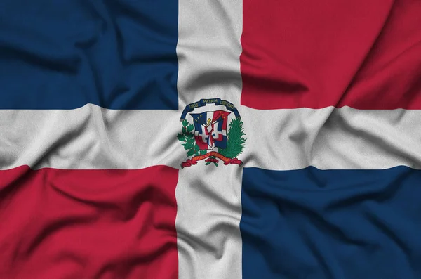 Bandera República Dominicana Representa Tejido Tela Deportiva Con Muchos Pliegues — Foto de Stock