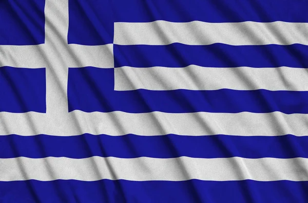 Σημαία Της Ελλάδας Απεικονίζεται Ένα Σπορ Ύφασμα Πολλές Πτυχώσεις Ομάδα — Φωτογραφία Αρχείου