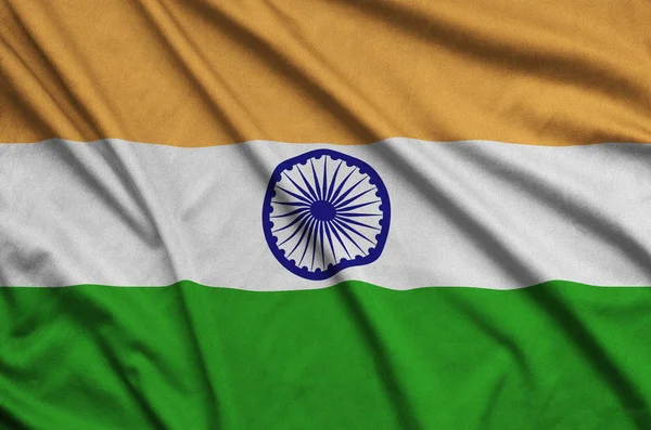 Bandiera India Raffigurato Tessuto Stoffa Sportiva Con Molte Pieghe Squadra — Foto Stock
