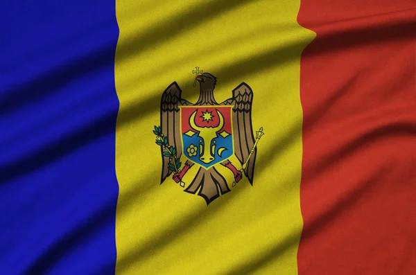 Bandeira Moldávia Representado Tecido Pano Esportes Com Muitas Dobras Esporte — Fotografia de Stock