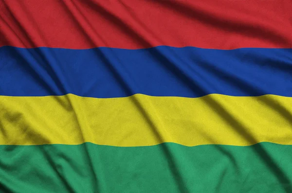 Mauritius Flag Depicted Sports Cloth Fabric Many Folds Sport Team — Stock Photo, Image