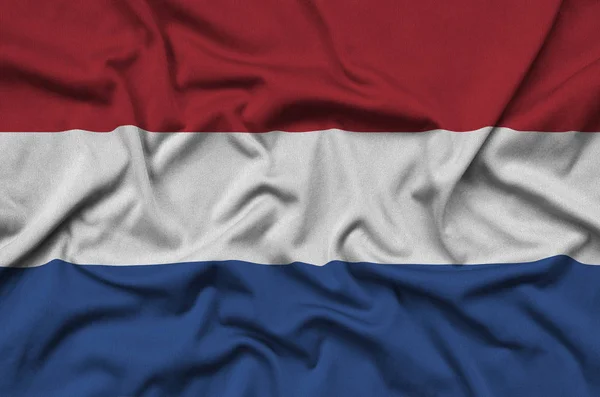 Bendera Belanda Digambarkan Pada Kain Kain Olahraga Dengan Banyak Lipatan — Stok Foto