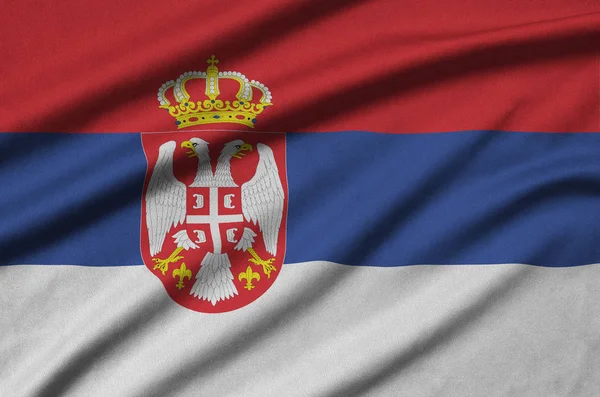 Bandera Serbia Representa Tejido Tela Deportiva Con Muchos Pliegues Equipo —  Fotos de Stock