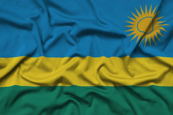 Vlag Van Rwanda Afgebeeld Een Sport Doek Stof Met Vele — Stockfoto