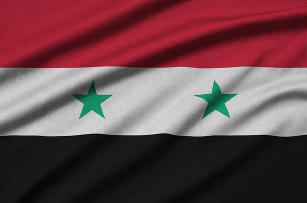 Флаг Сирии Изображен Спортивной Ткани Множеством Складок Спортивная Команда Размахивает — стоковое фото