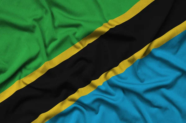 Tanzania Flag Depicted Sports Cloth Fabric Many Folds Sport Team — Stock Photo, Image