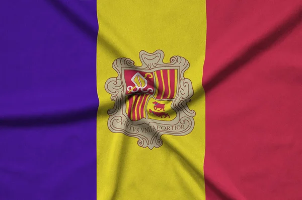 Andorra Flag Depicted Sports Cloth Fabric Many Folds Sport Team — Stock Photo, Image