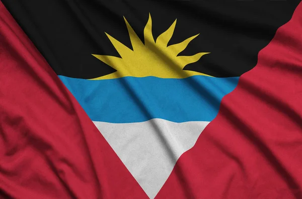 Bandera Antigua Barbuda Representa Tejido Tela Deportiva Con Muchos Pliegues — Foto de Stock