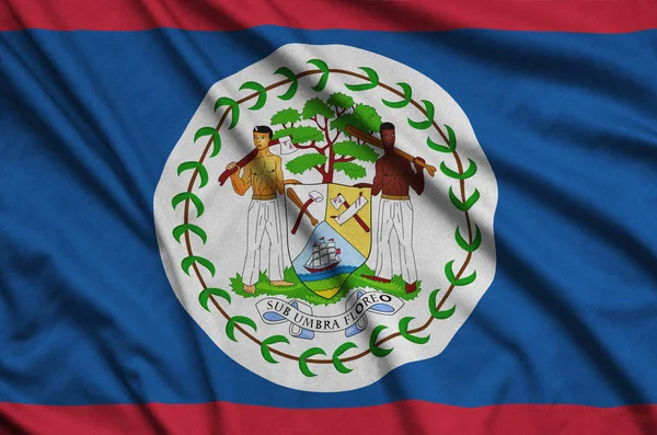 Die Belize Flagge Ist Auf Einem Sportstoff Mit Vielen Falten — Stockfoto