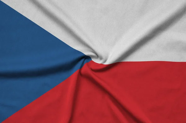 Bandeira Checa Retratada Tecido Tecido Esportivo Com Muitas Dobras Esporte — Fotografia de Stock