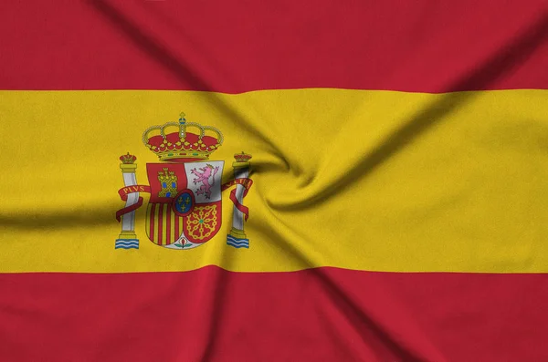 Spanien Flagga Avbildad Sport Tyg Med Många Veck Sport Team — Stockfoto