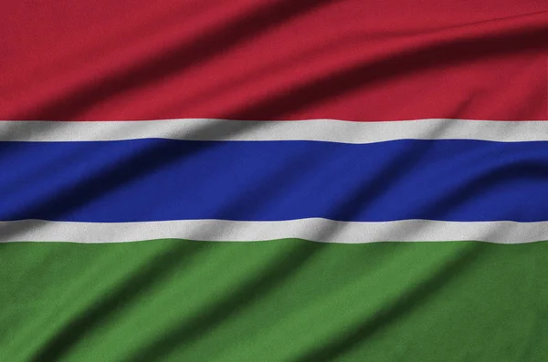 Bandeira Gâmbia Representado Tecido Pano Esportes Com Muitas Dobras Esporte — Fotografia de Stock
