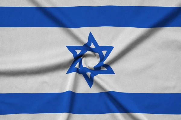 Israel flag  is depicted on a sports cloth fabric with many folds. Sport team waving banner