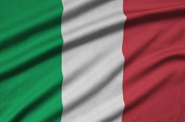 Bandera Italia Representa Tejido Tela Deportiva Con Muchos Pliegues Equipo — Foto de Stock