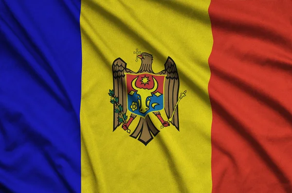 Bandera Moldavia Representa Tejido Tela Deportiva Con Muchos Pliegues Equipo — Foto de Stock