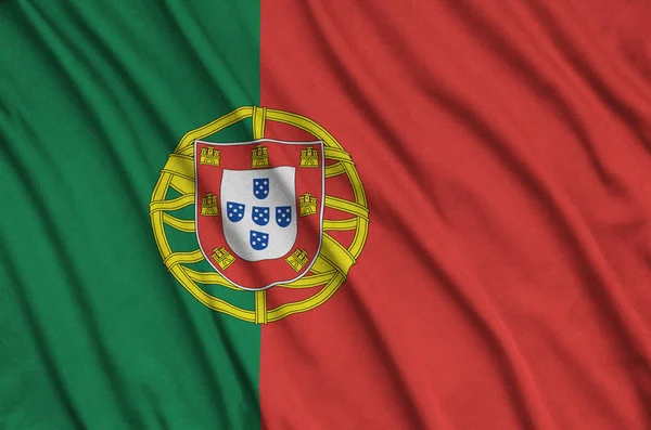 Portugal Flaggan Finns Avbildad Sport Tyg Med Många Veck Sport — Stockfoto