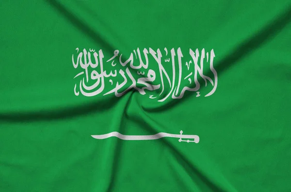 Saúdská Arábie Vlajka Zobrazen Sportovní Tkanina Tkaniny Mnoha Záhyby Sportovní — Stock fotografie