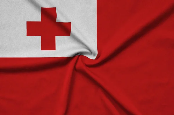 Tonga Vlajka Zobrazen Sportovní Tkanina Tkaniny Mnoha Záhyby Sportovní Tým — Stock fotografie