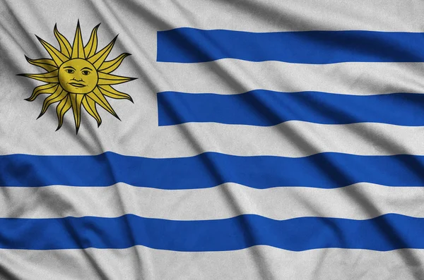 Bendera Uruguay Digambarkan Pada Kain Olahraga Dengan Banyak Lipatan Tim — Stok Foto