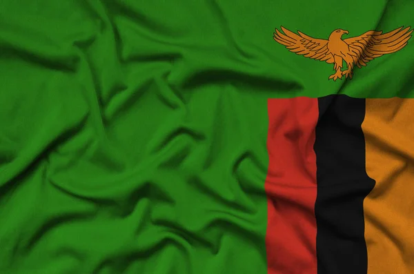 Zambia Flaggan Finns Avbildad Sport Tyg Med Många Veck Sport — Stockfoto